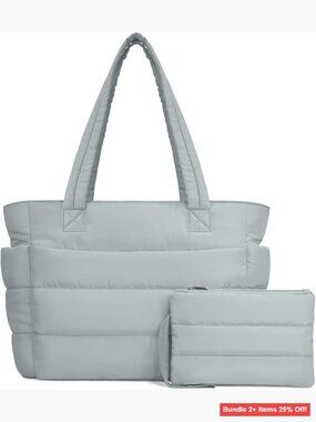 Lightweight Puffer Tote Shoulder Bag with 9 Pockets Laptop Sleeve